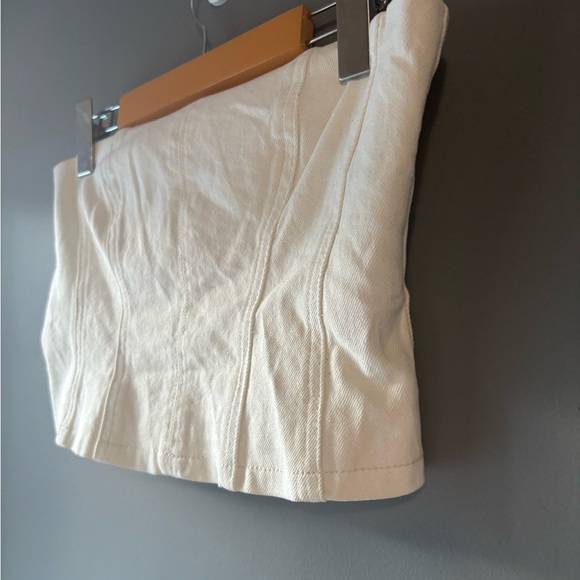 Meshki size small Elegant Cream Denim Women's Zipper back Corset Top - Picture 2 of 8